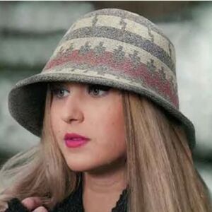 Adora Wool Hat • Geometric Print Soft Cloche in Grey Neutral Combo One Size